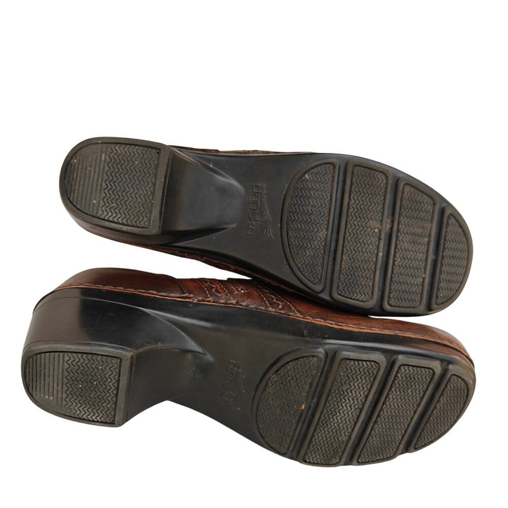 Dansko brown leather slip-on comfort clogs, woven detail EU 40 - Picture 5 of 5